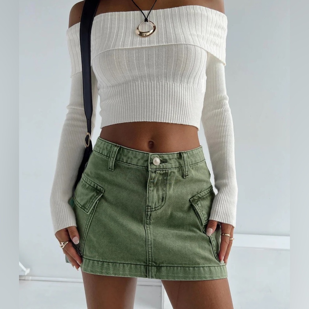 Princess Polly Zakai Cargo Denim Mini Skirt Green